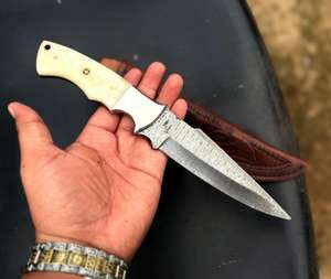 Couteau de chasse Damas fait main avec lame fixe en os de chameau, couteau viking pour le camping en plein air, bushcraft, avec personnalisation OEM - Product Image 2