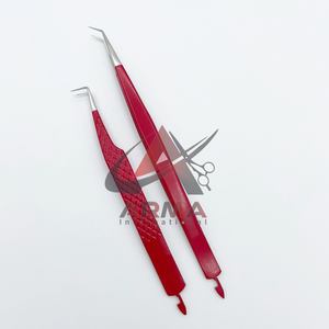 Pinzas para extensión de pestañas de acero inoxidable de 90 grados, polvo rojo recubierto con punta puntiaguda para un buen abanico, modelado privado de cejas - Product Image 1