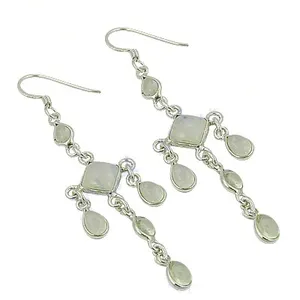 925 <b>Silver</b> Moonstone Drop <b>Earrings</b> Gold Women's Elegant <b>Heart</b>-shaped for Weddings Parties Giftable Diamond Pearl Encrusted - Product Image 1