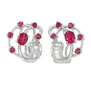 Boucles d'oreilles pendantes en or 18 carats, style mignon, rubis et diamants, pour femmes, boucles d'oreilles pendantes et à clous avec motif floral pour mariage - Product Image 2
