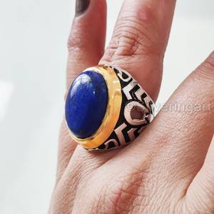 Vente en gros de bagues pour hommes, pierres précieuses afghanes naturelles, lapis lazuli, pierre de naissance, bijoux arabes de toutes tailles, bague en argent sterling 925 - Product Image 3