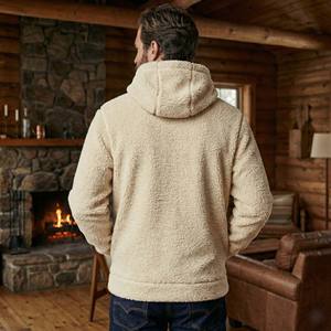 Wholesale Custom High Pile Teddy <b>Fleece</b> <b>Hoody</b> <b>Men's</b> Casual Outdoor Warm Pullover <b>Sherpa</b> Sweatshirt 100% Cotton Winter Plain Dyed - Product Image 2