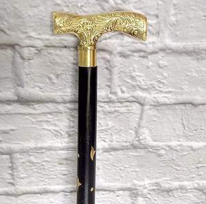 Bastón de diseñador victoriano con mango negro, bastón de madera plegable con incrustaciones de latón. Hombres y mujeres 36" - Product Image 4