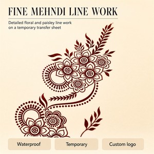 Adesivo per Tatuaggio Temporaneo Mehndi Impermeabile Rosso-Marrone per Mano, Polso e Body Art - Product Image 4