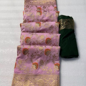 Trendy Classic Indian Designer Crush Silk Saree Última blusa de lujo exclusiva Fiesta nupcial Ropa DE BODA Étnico Mujeres Niñas Sari - Product Image 1