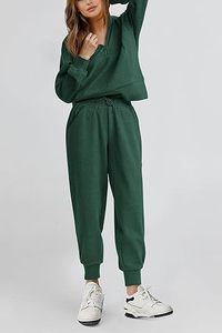 Conjunto de chándal de 2 piezas de Otoño Invierno para mujer, jersey de manga larga con media cremallera de algodón 100%, conjunto de pantalones de chándal para correr - Product Image 6