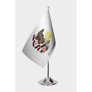 ธงตั้งโต๊ะรัฐอิลลินอยส์แบบกำหนดเอง ขนาด 3x5 ฟุต พิมพ์ดิจิทัลบนผ้าไนลอนและพลาสติก รูปแบบธงสามเหลี่ยม - Product Image 1