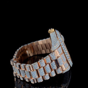 Montre Homme Moissanite Cadran Glacé Complet Usage Quotidien Or Rose Plaque Style Hip-Hop Bracelet en Acier Inoxydable Verre - Product Image 5