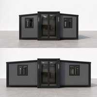 Maison conteneur extensible à double aile de 30 pieds, cadre noir, préfabriquée, pliable, modulaire