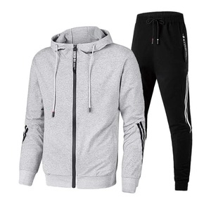 Men's Winter Casual <b>Zip</b> <b>Hooded</b> Jacket and Sweatpants 100% Cotton Solid Color Sports Jogging Single Piece Coat Pants - Product Image 2