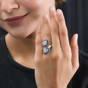 Luxury Moonstone 925 Sterling <b>Silver</b> Boho <b>Ring</b> For Women Art Deco Engagement <b>Ring</b> For Women Vintage Open Band <b>Statement</b> - Product Image 3