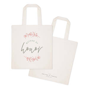 Floral Cotton Canvas Tote Bag for Matron of Honor Wedding Open Closure Solid Color Pattern - Product Image 2