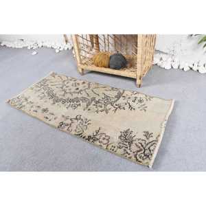 พรมตุรกีขนาดเล็ก 1.5x3.2 ฟุต สีเบจดำลายพรางวินเทจ ทำจากขนสัตว์ - Product Image 3