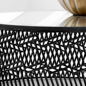 Mesa de centro moderna de aluminio con textura de revestimiento, mesa central de baja altura superior redonda para muebles de sala de estar y dormitorio - Product Image 3