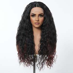 DWY Bold and Beautiful <b>Short</b> Curly <b>Wig</b> for Black Women Black and Red with Transparent Lace Fiber Synthetic 24-30 Inches - Product Image 5