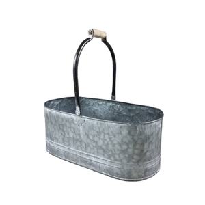 Panier de plantation en métal ovale galvanisé avec poignée de transport, rustique, pour l'intérieur et l'extérieur, pour herbes et fleurs, vente en gros - Product Image 1