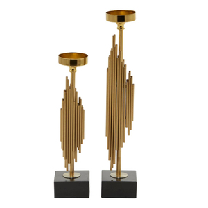 Set of 2pcs Gold Plated Metal Contemporary <b>Candle</b> Holder for Decorative Centerpiece Bulk Supplies Available at Reasonable Price - Product Image 1