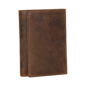 กระเป๋าสตางค์หนังแท้สีน้ำตาลสำหรับผู้ชายพร้อมฝาปิดแบบเปิดเรียบดีไซน์เรียบง่ายงานปักและตกแต่งโซ่มีสไตล์ - Product Image 1