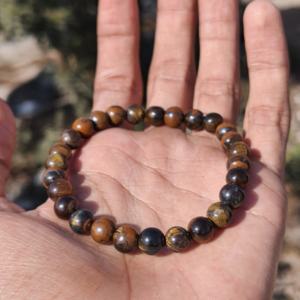 <b>Men's</b> Classic 8mm Tiger Eyes Seed <b>Bead</b> Handmade Luxury 925 Silver Adjustable <b>Bracelet</b> Healing Stones Crystals Gift Him - Product Image 2