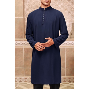 ชุดนอนผ้าคอตตอนสำหรับผู้ชายชุดเดรสสีขาวสไตล์อินเดียชุดมุสลิมพื้นเมืองลำลอง - Product Image 2