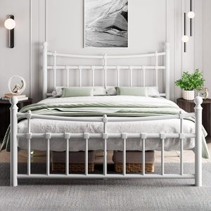 TRIHO THF-1126 Wrought Iron-Art Bed Frame Simple Classic Design Full Size Metal Platform <b>Tall</b> Steel Bed - Product Image 1