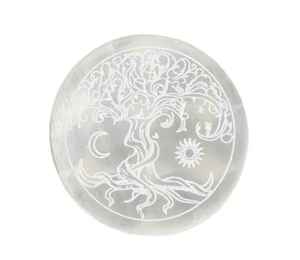 Wholesale White <b>Selenite</b> <b>Plate</b> Engraved With Tree of Life Love Polished Healing <b>Selenite</b> <b>Charging</b> <b>Plate</b> Custom Round Shape - Product Image 1