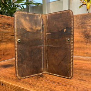 กระเป๋าสตางค์ยาวทำจากหนังวัวแท้คุณภาพพรีเมียมสำหรับผู้ชายกระเป๋าสตางค์แบบพับสองพับแบบบางพร้อมกระเป๋าซิปสำหรับผู้ชาย - Product Image 6