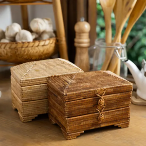 Handwoven Natural Rattan Jewelry Box - Product Image 1
