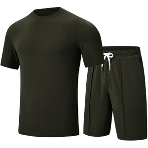 Oferta Caliente: Conjunto de Camiseta y Pantalones Cortos de Verano para Hombre, Estilo Casual, Oversize, Cuello Redondo, Color Liso, Venta al por Mayor - Product Image 1