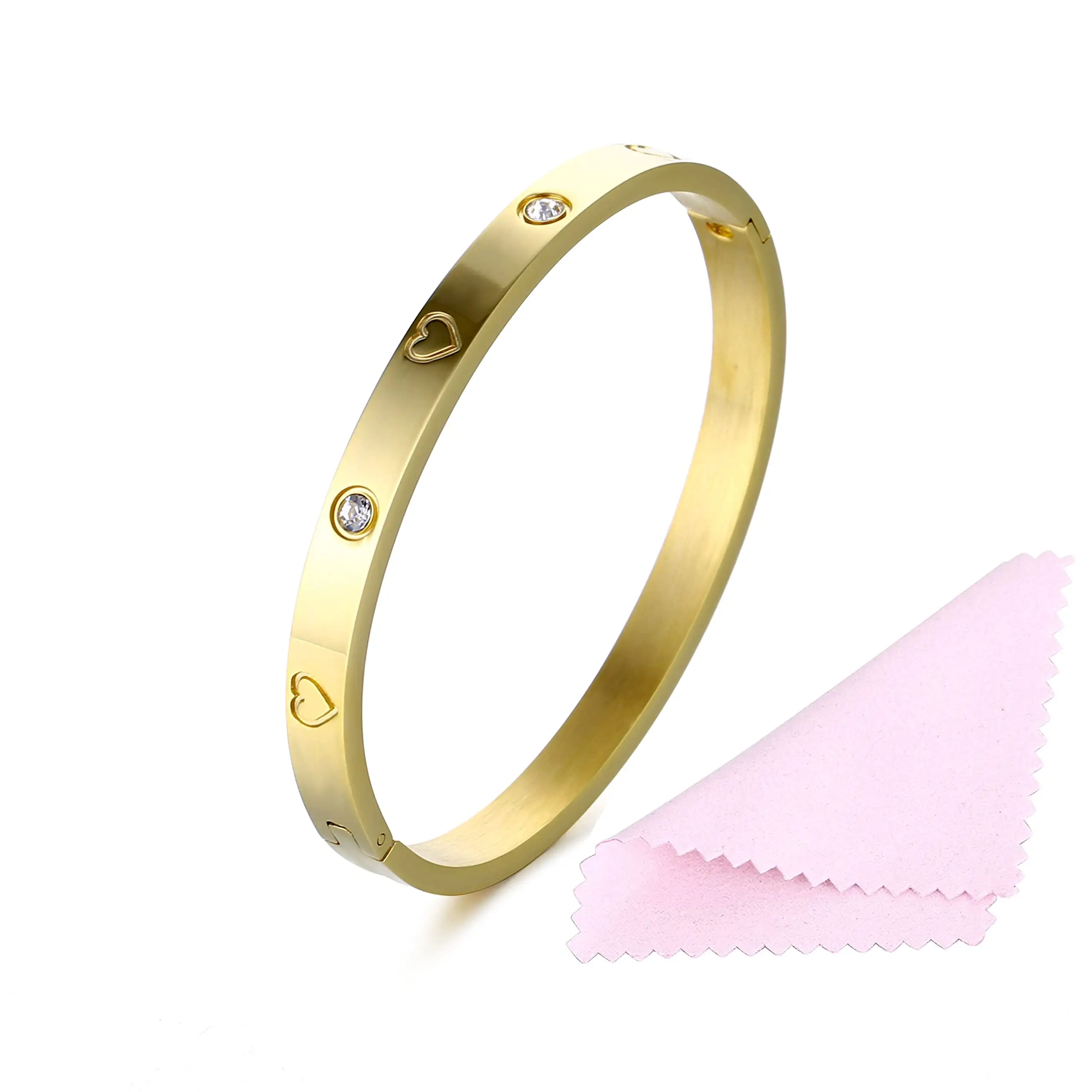 Grosir Perhiasan Baja Nirkarat Gelang Kristal Gelang Engsel Oval Witness Bangles Jewelry Wanita dengan Cube Zircon