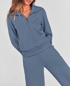 Quantité minimale de commande bas grande taille style baggy survêtement pour femmes décontracté survêtement costume à manches longues léger Polyester deux pièces ensemble survêtement - Product Image 3