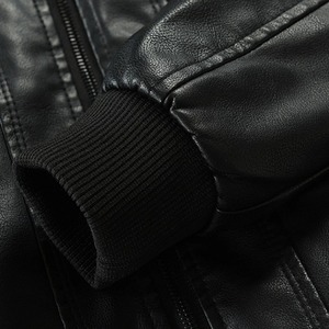 Alta calidad logotipo personalizado más negro cremallera montar al aire libre a prueba de viento de manga larga Slim Fit práctica chaqueta de lona de piel de vaca para hombres - Product Image 5