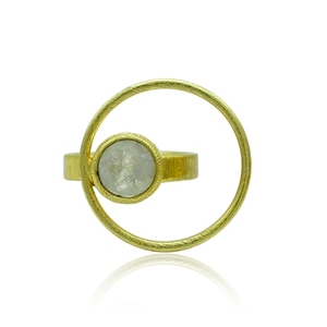 Vintage Brass Gold Plated Amethyst Gemstone <b>Ring</b> Geometric Minimalist Fashion Jewelry Unisex Everyday Wear Bezel Setting - Product Image 2