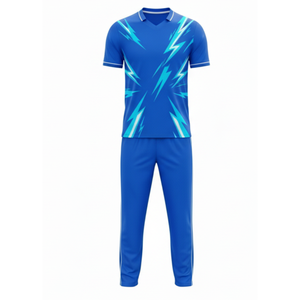 Uniforme de Cricket Azul de Alta Demanda para Hombre, Sublimado, Transpirable, con Gráfico de Rayo Cian, Conjunto de Camiseta y Pantalones de Cricket - Product Image 1