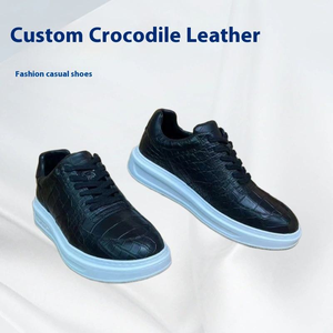Sneakers décontractées en cuir de crocodile noir 100% pour hommes, chaussures à plateforme à lacets - Product Image 3