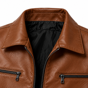 <b>Men's</b> Lightweight <b>Faux</b> <b>Leather</b> <b>Jacket</b> with Turn Down Collar Full Zip Closure Wholesale Apparel Supplier - Product Image 5