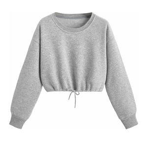 2025 moda diseño personalizado transpirable al por mayor algodón suave polar cuello redondo Top corto sudaderas mujeres - Product Image 1