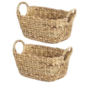 Cesta de Almacenamiento Redonda Moderna de Jacinto de Agua 100% Natural de Color Amarillo Oscuro con Asas Flexibles, Ecológica y Sostenible para Uso Doméstico - Product Image 3