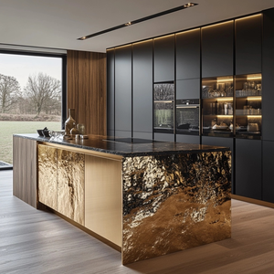 خزائن مطبخ فاخرة بتصميم عصري حديث مصنوعة من الخشب الصلب المقاوم للماء بطلاء لامع عالي الجودة - Product Image 1