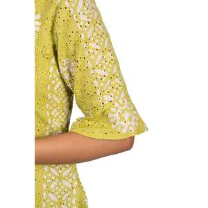 Most Selling Women Mehendi Green Long One Piece in Cotton Hakoba Fabric with Handcrafted Batik Print Detailing for Sale - Product Image 4