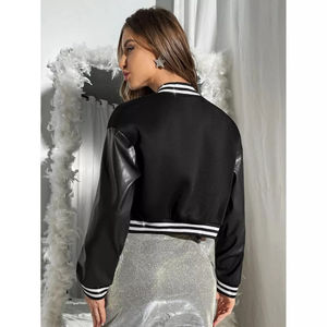 Chaqueta Universitaria Corta de Talla Grande con Logotipo Personalizado Bordado para Mujer, Chaqueta de Béisbol con Mangas de Cuero y Algodón Transpirable - Product Image 3