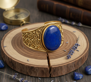 Rudra Gems Handcrafted 925 Sterling Silver Beaded Bracelet Bezel Set Lapis Lazuli 14K 24K Gold Bohemian Style Men's Ajustable - Product Image 6