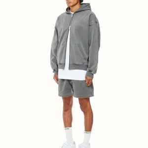 Top Trending Streetwear Sudaderas con capucha lavadas para hombre en blanco negro 450gsm French Terry Vintage Distressed Acid Wash Zip up Hoodie hombres - Product Image 4