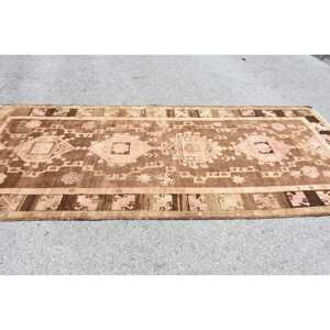 Tapis turc marron et rose vintage 4ft 9in X 11ft 2in tapis en laine tissée à plat avec support en latex pour décorations de salon - Product Image 3