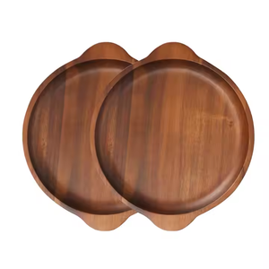 Ensemble d'assiettes à fruits en bois Offre Spéciale avec poignée-Assiette à plat en bois de haute qualité avec logo personnalisé Accepté par Crescent Crafts - Product Image 1