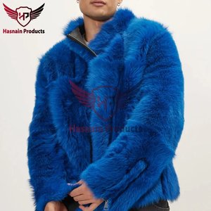 Mens Black Shearling Leather <b>Jacket</b> Blue Fur Lined Biker Coat Genuine <b>Sheepskin</b> Winter Luxury Motorcycle <b>Jacket</b> - Product Image 5