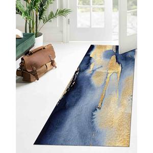 พรมปูพื้นสีฟ้าและสีทองแบบแอบสแตรก: พรมกันลื่นที่ทันสมัยพรมบางๆแบบไม่ทอ - Product Image 4
