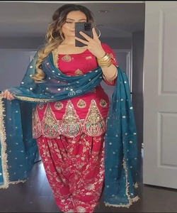 Costume Salwar de mariage indien avec dhotis pour femme en rose avec Kurta élégant cousu sur la pelouse et robe Maxi pour la fête - Product Image 3
