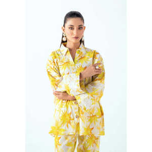 Conjunto de Dos Piezas para Mujer, Estampado Amarillo Ondulado, Manga Tres Cuartos, Tela Crepé, Estilo Casual, para Primavera/Verano, Tallas XXS-2XL - Product Image 3
