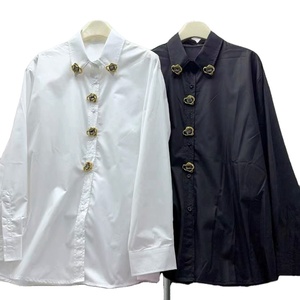 Camisas y Blusas Holgadas de Algodón Transpirable de Manga Larga Retro Extra Grandes para Mujer con Logotipo Frontal - Product Image 2